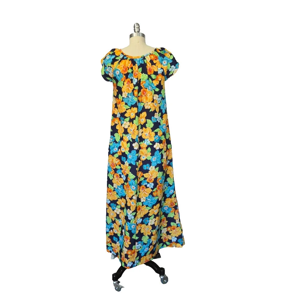 Vintage 70s Hilo Hattie Mumu Floral Print Maxi House Dress Size S Hawaiian